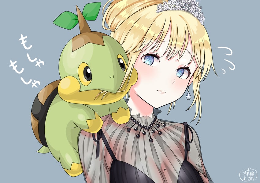 watson amelia and turtwig (pokemon and 3 more) drawn by mutukimiyu