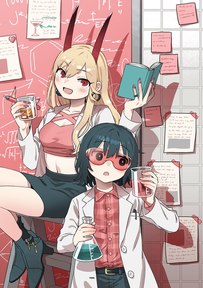 shida naori and ibuki hinata (alcohol and ogre-girls) drawn by zinbei