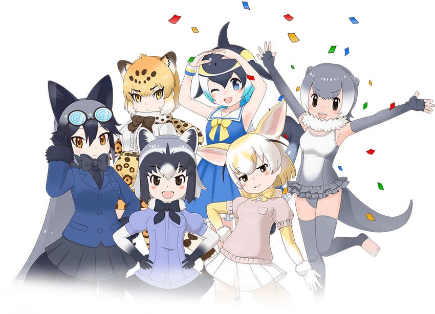 common raccoon, fennec, silver fox, jaguar, small-clawed otter, and 1 more (kemono friends and 1 more)
