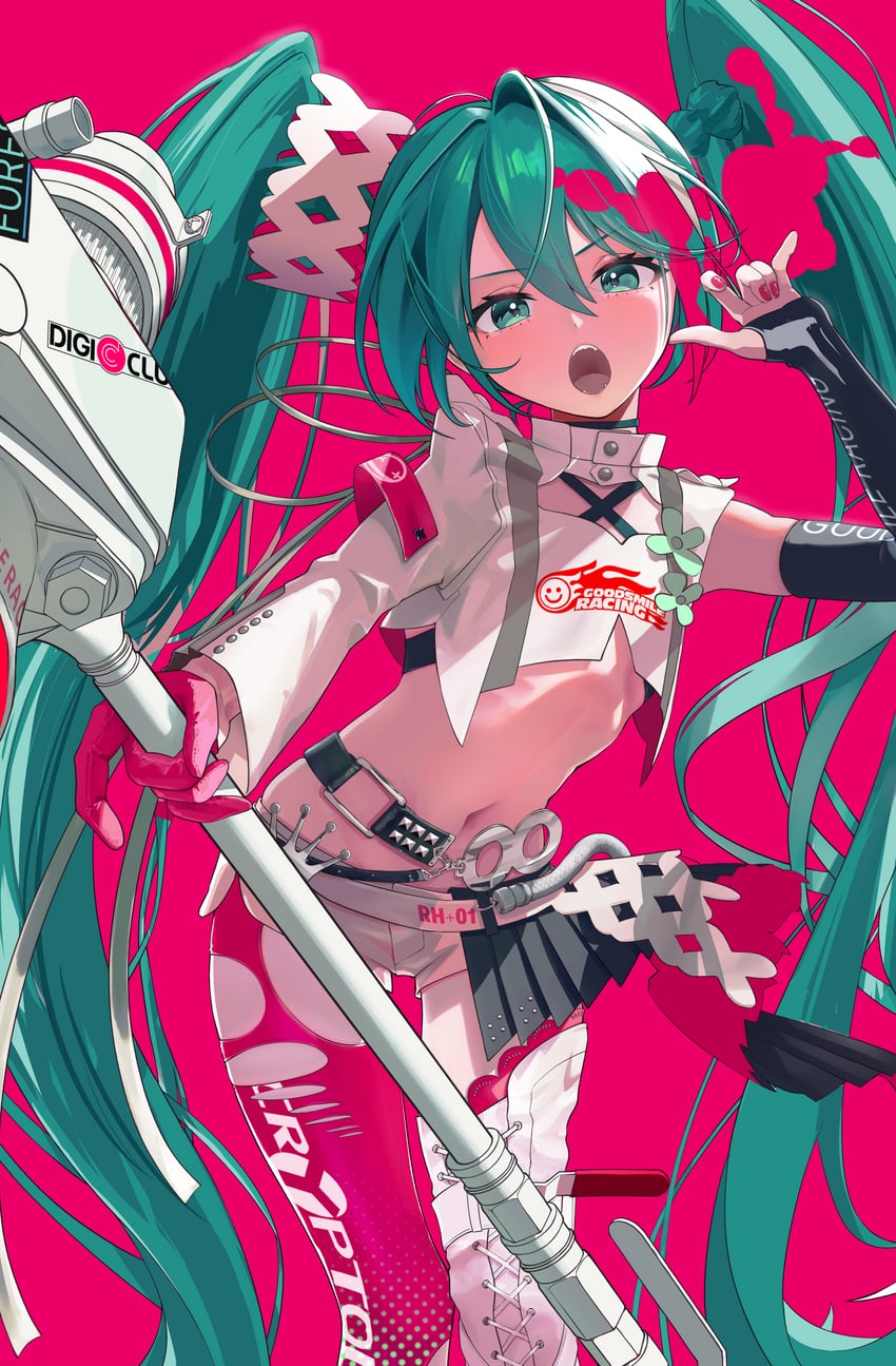 hatsune miku and racing miku (vocaloid and 1 more) drawn by hxk4_n