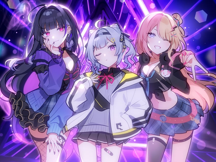 meloco kyoran, kotoka torahime, and zaion lanza (nijisanji and 1 more) drawn by waka_(wk4444)