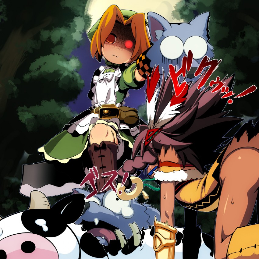 farmer, beast king, beast king 2, and farmer 2 (sekaiju no meikyuu and 1 more) drawn by takeda_yukimura