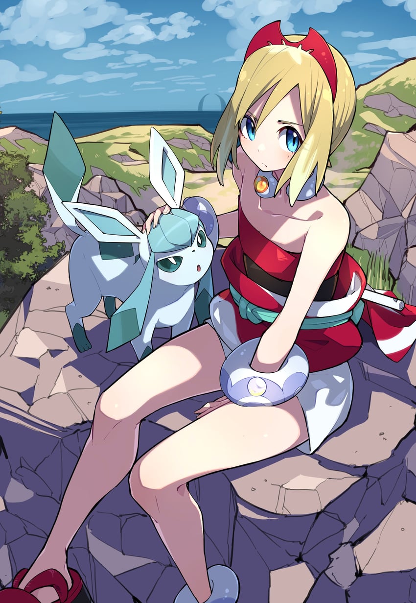 glaceon and irida (pokemon and 1 more) drawn by tamago_sando