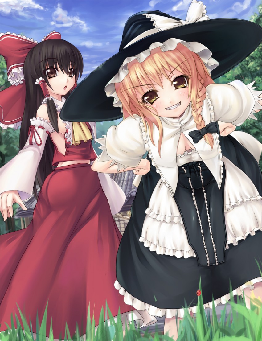 hakurei reimu and kirisame marisa (touhou and 1 more) drawn by asa_(swallowtail)