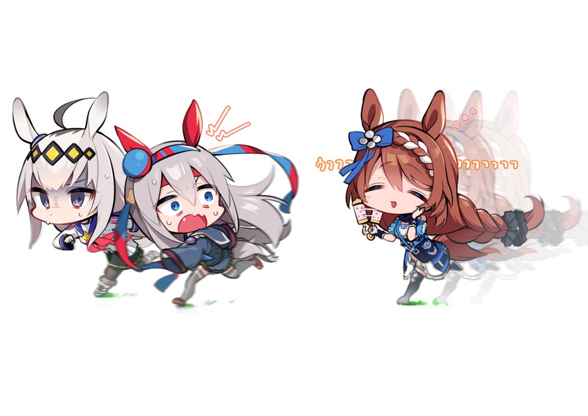 oguri cap, tamamo cross, and super creek (umamusume and 1 more) drawn by goshichi_shoji