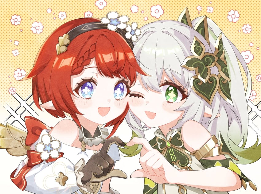 nahida and tribbie (genshin impact and 3 more) drawn by moco_(moco_8854)