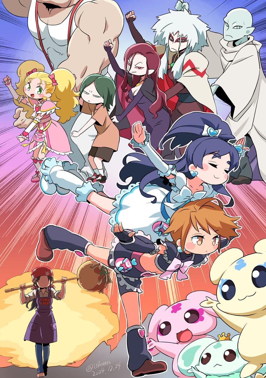 misumi nagisa, yukishiro honoka, cure black, cure white, kujou hikari, and 10 more (precure and 2 more) drawn by isedaichi_ken