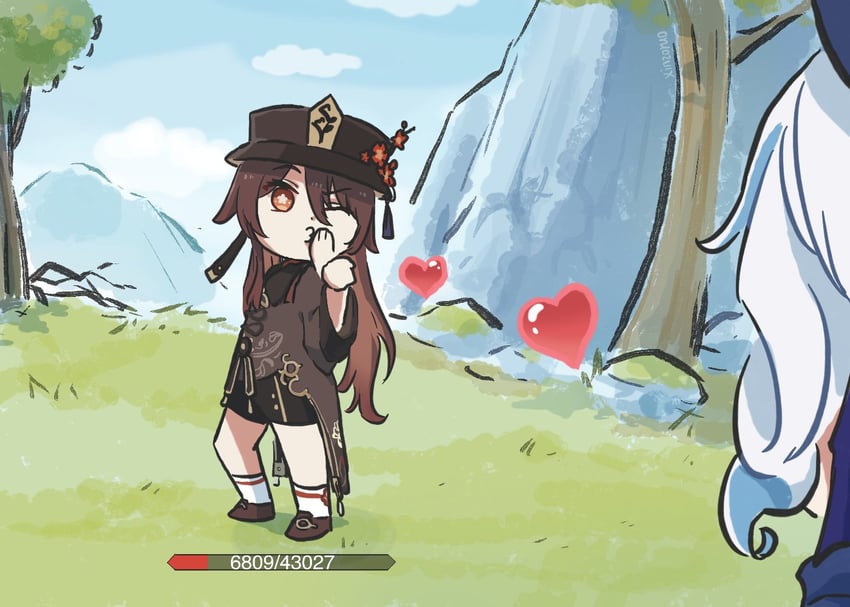 hu tao and furina (genshin impact) drawn by xinzoruo