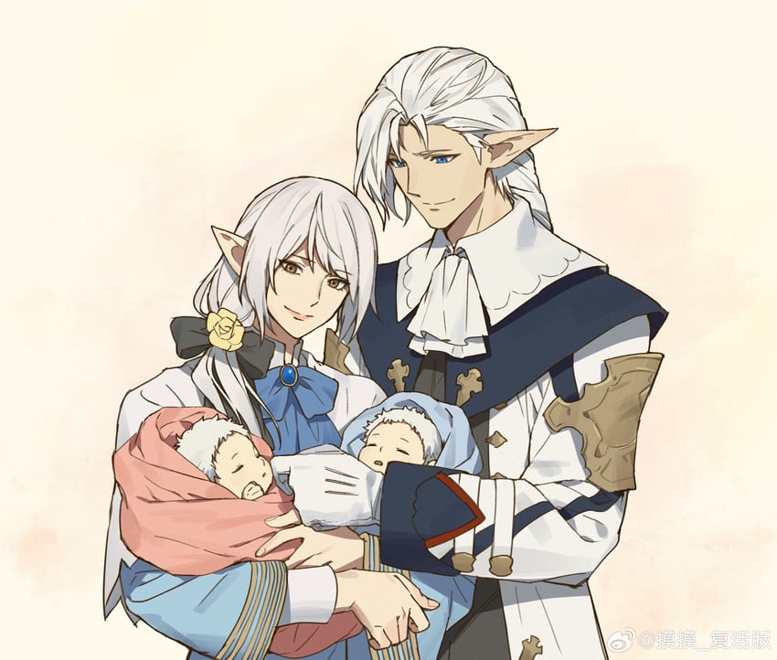 alisaie leveilleur, alphinaud leveilleur, ameliance leveilleur, and fourchenault leveilleur (final fantasy and 1 more) drawn by mbomb