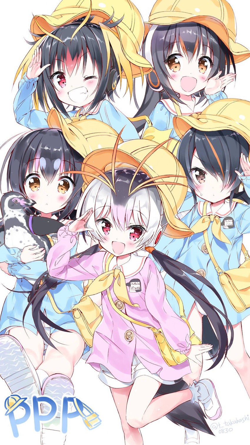 emperor penguin, humboldt penguin, royal penguin, rockhopper penguin, gentoo penguin, and 1 more (kemono friends) drawn by takahashi_tetsuya