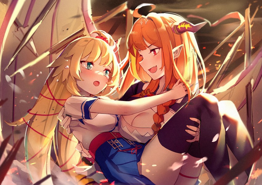 kiryu coco and akai haato (hololive) drawn by mr.lime