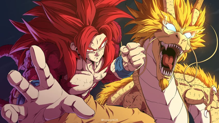 son goku and shenron (dragon ball and 1 more) drawn by horang4628