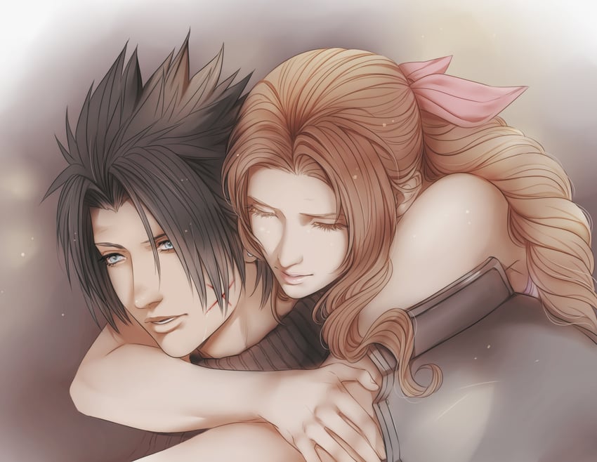 aerith gainsborough and zack fair (final fantasy and 2 more) drawn by crylin6