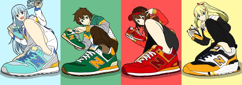 megumin, aqua, darkness, and satou kazuma (kono subarashii sekai ni shukufuku wo!) drawn by yrzk_08k