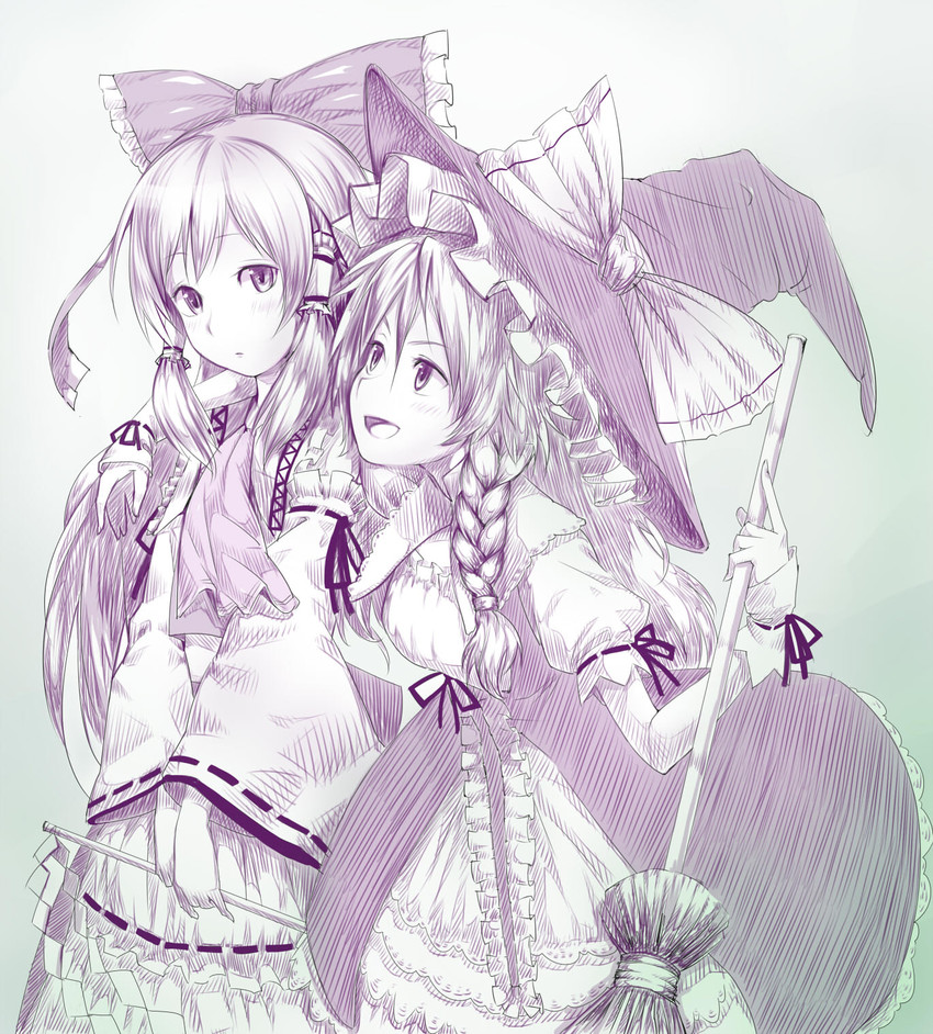 hakurei reimu and kirisame marisa (touhou and 1 more) drawn by kyol-2