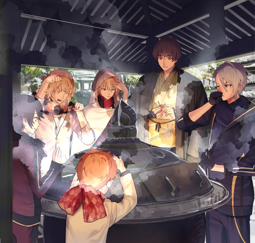 horikawa kunihiro, yamanbagiri kunihiro, ishikirimaru, hakata toushirou, yamanbagiri chougi, and 1 more (touken ranbu) drawn by jun_(nad-j)