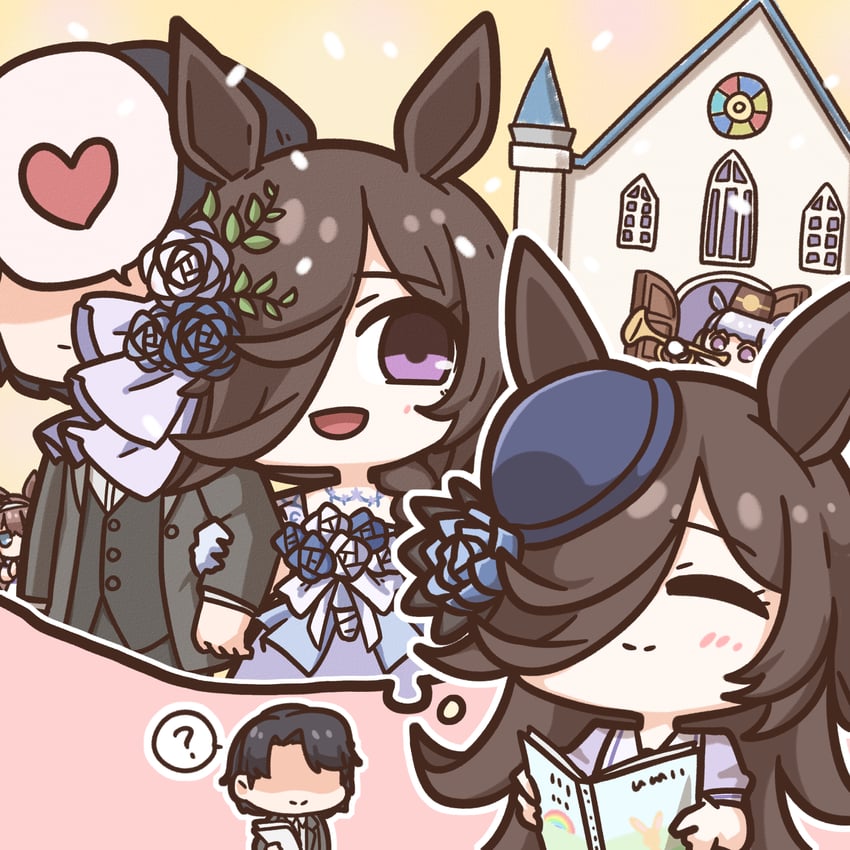 trainer, rice shower, gold ship, and mihono bourbon (umamusume) drawn by forgemod1oader