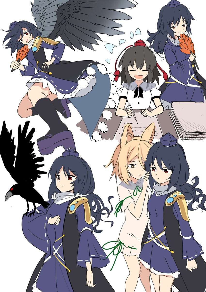 shameimaru aya, kudamaki tsukasa, and iizunamaru megumu (touhou and 1 more) drawn by e.o.