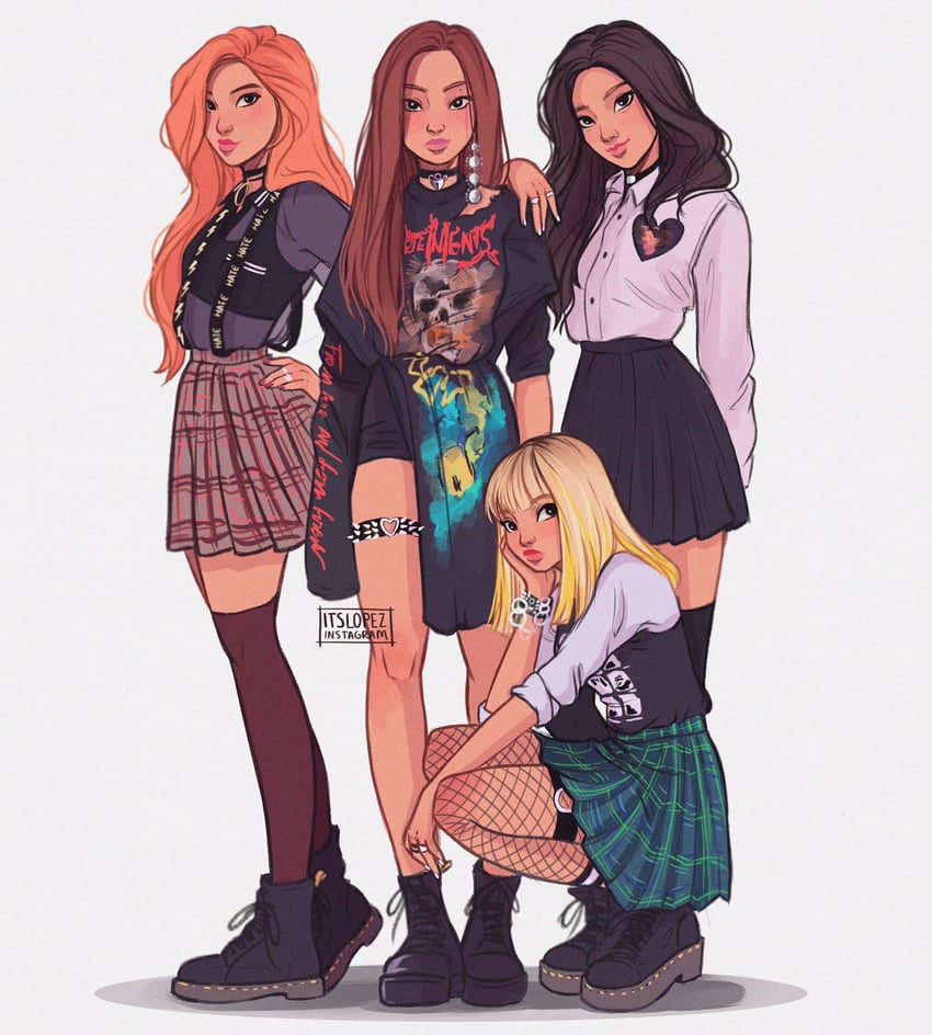 rose, lisa, jennie, and jisoo (real life and 1 more) drawn by itslopezz