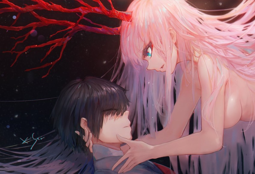 zero two and hiro (darling in the franxx) drawn by kisei2