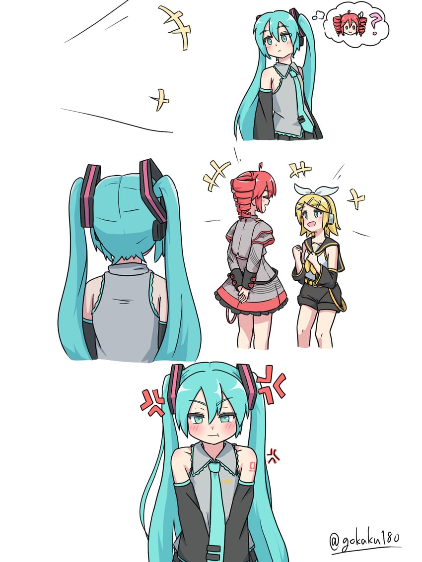 hatsune miku, kagamine rin, and kasane teto (vocaloid and 2 more) drawn by gokaku180