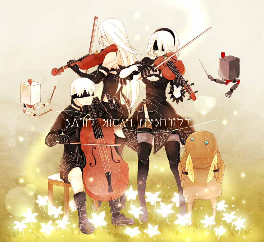2b, 9s, pod, a2, and machine (nier and 1 more) drawn by axi125