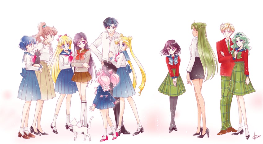 tsukino usagi, mizuno ami, aino minako, hino rei, kino makoto, and 8 more (bishoujo senshi sailor moon and 1 more) drawn by sarashina_kau