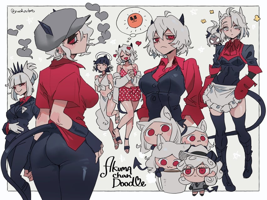 lucifer, modeus, justice, cerberus, judgement, and 4 more (helltaker) drawn by noah_(tettsui-sole)