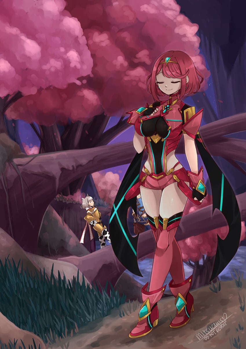 pyra, nia, and rex (xenoblade chronicles and 1 more) drawn by mitsuchiis