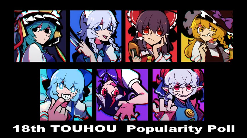 hakurei reimu, kirisame marisa, izayoi sakuya, cirno, shiki eiki, and 2 more (touhou) drawn by iganashi1