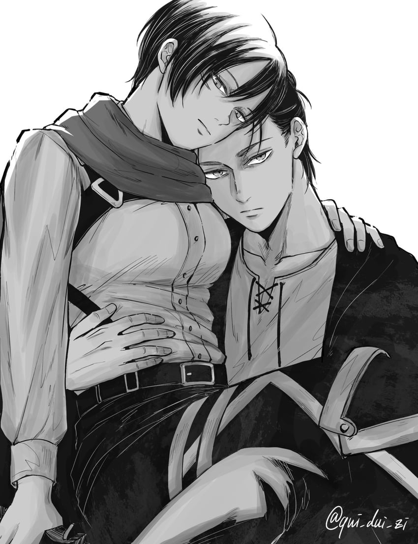 mikasa ackerman and eren yeager (shingeki no kyojin) drawn by qui_dui_zi