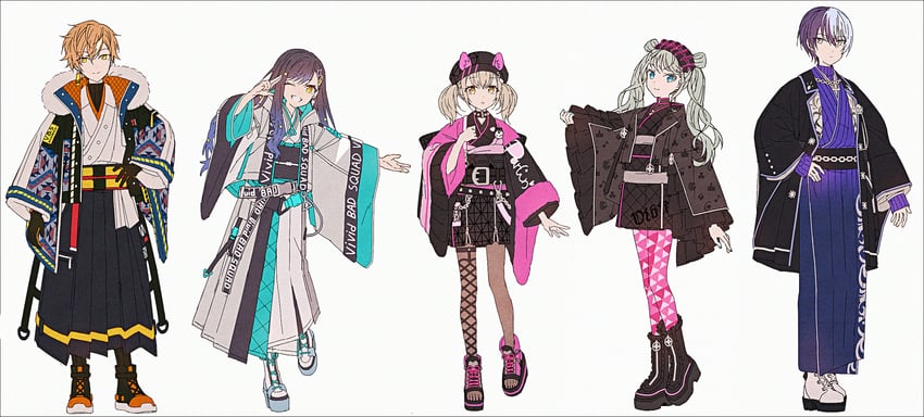 hatsune miku, shinonome akito, shiraishi an, aoyagi touya, azusawa kohane, and 1 more (vocaloid and 1 more) drawn by hakusai_(tiahszld)