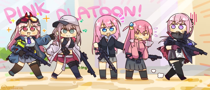 gotoh hitori, st ar-15, sig mcx, shikimori miyako, and ar-57 (girls' frontline and 2 more) drawn by lcron