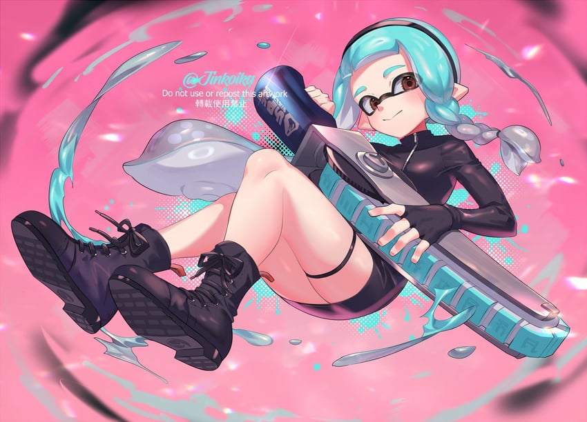 inkling player character and inkling girl (splatoon and 1 more) drawn by jinkoika