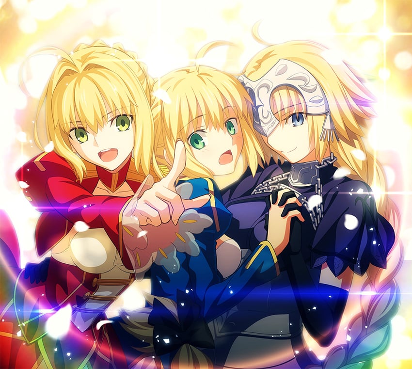 artoria pendragon, saber, nero claudius, and jeanne d'arc (fate and 3 more) drawn by takeuchi_takashi