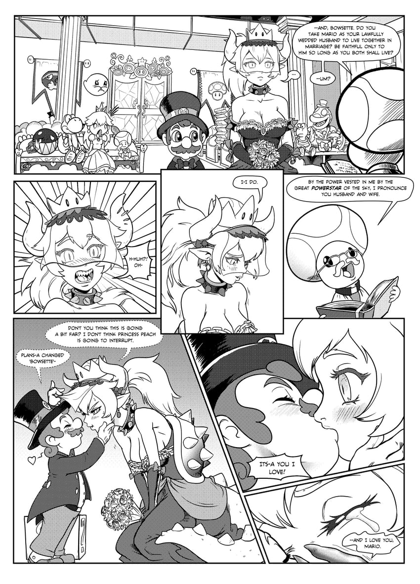 princess peach, mario, bowsette, boo, yoshi, and 5 more (mario and 1 more) drawn by tony_kuusisto