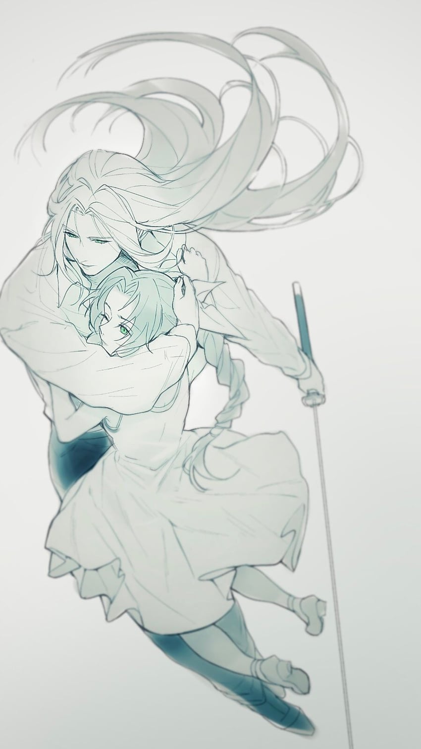 aerith gainsborough and sephiroth (final fantasy and 2 more) drawn by 0_ebj