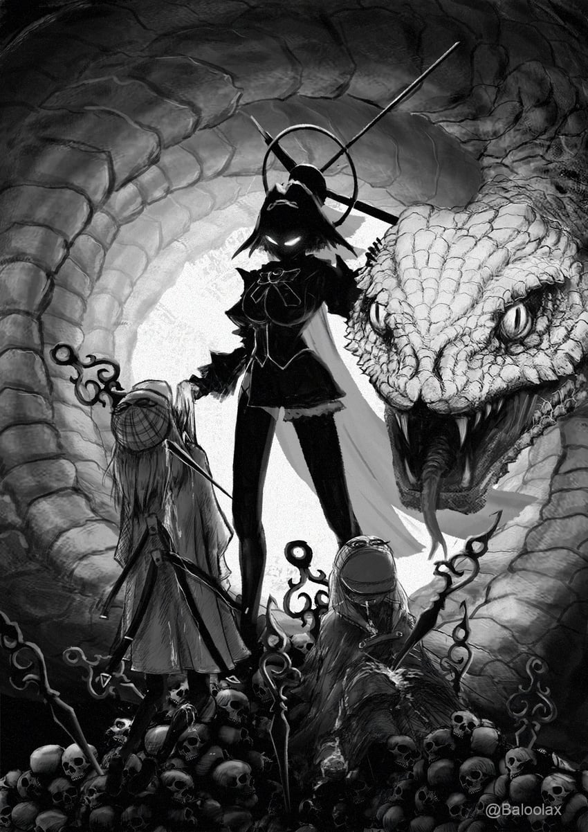 ouro kronii, watson amelia, and boros (hololive and 1 more) drawn by baloolax