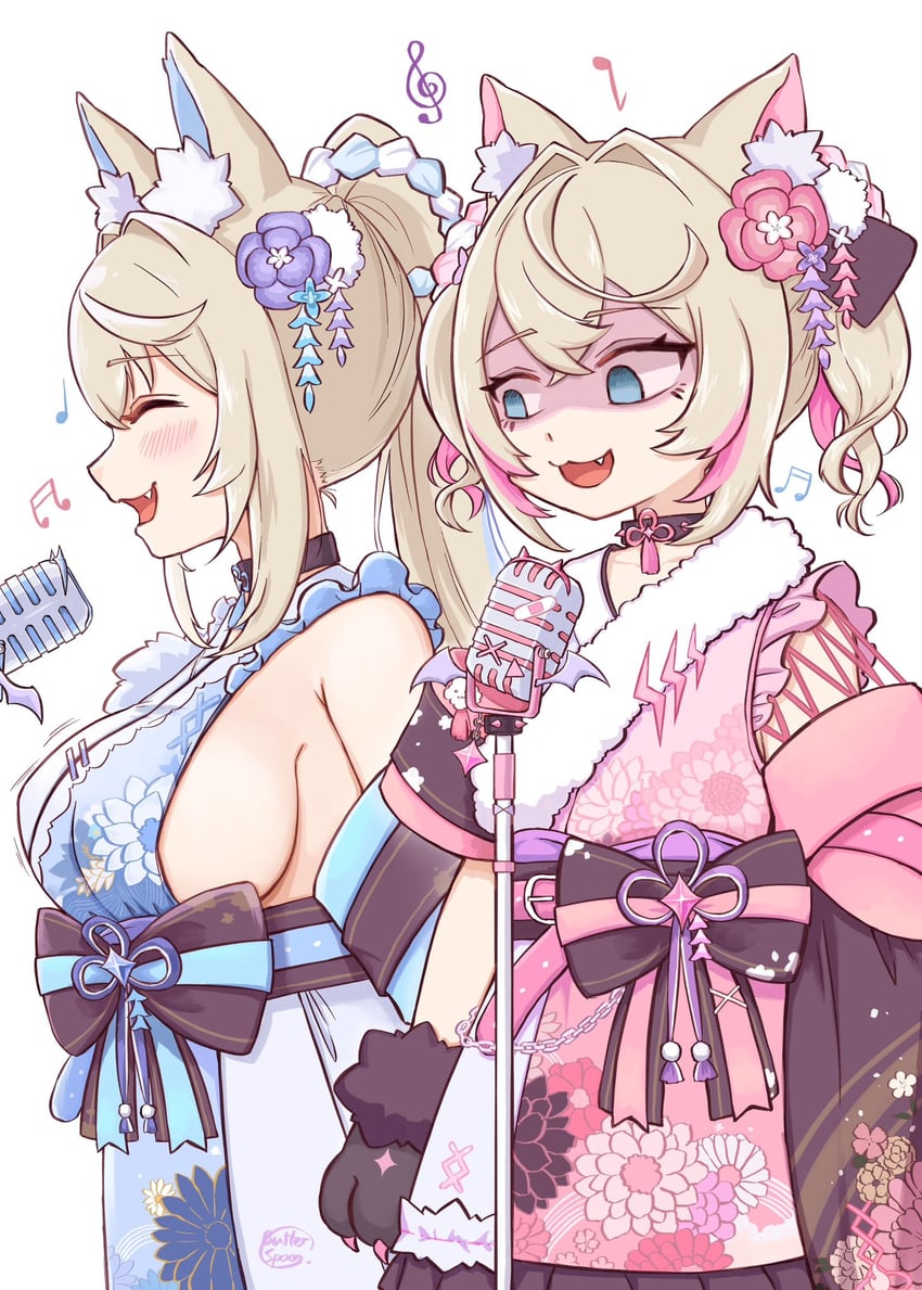 fuwawa abyssgard and mococo abyssgard (hololive and 1 more) drawn by butter_spoon