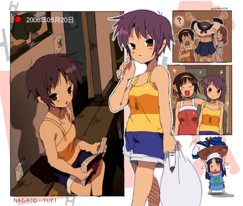 suzumiya haruhi, nagato yuki, asahina mikuru, asakura ryoko, and achakura (suzumiya haruhi no yuuutsu and 1 more) drawn by bendedede