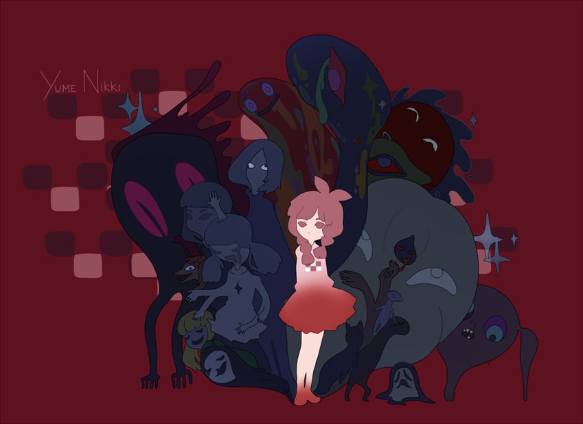 madotsuki, poniko, monoko, uboa, monoe, and 3 more (yume nikki) drawn by maizilla