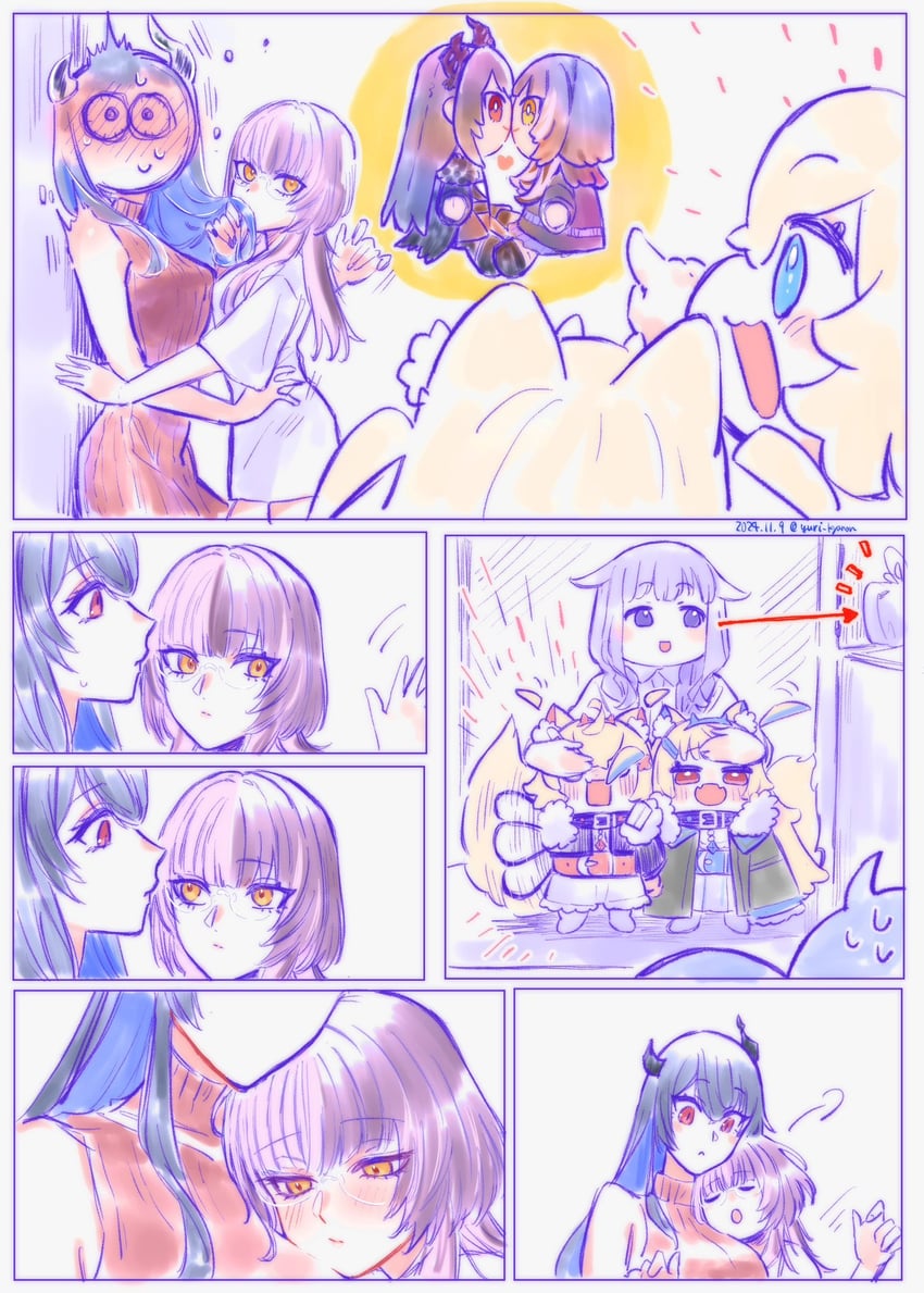 shiori novella, nerissa ravencroft, fuwawa abyssgard, mococo abyssgard, and koseki bijou (hololive and 1 more) drawn by yuri_kyanon