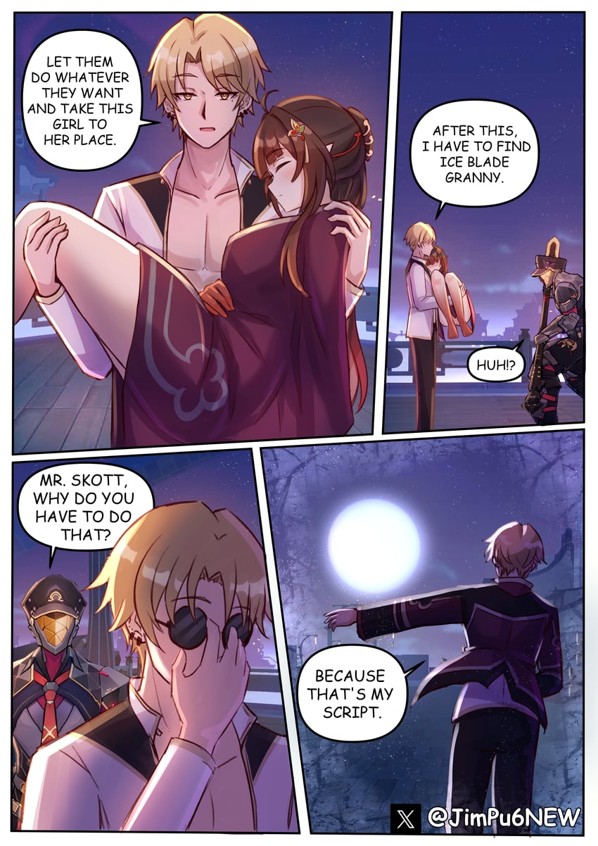 lingsha, skott, and ipc grunt (honkai and 1 more) drawn by jimpu6