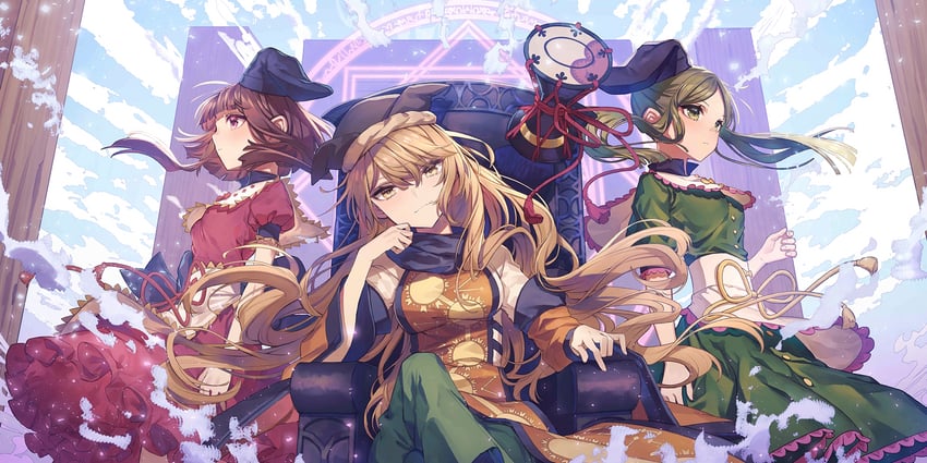 matara okina, nishida satono, and teireida mai (touhou and 1 more) drawn by fujimi_nanna