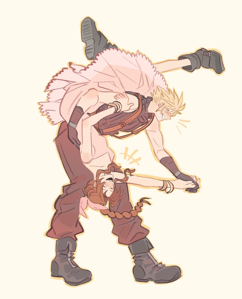 cloud strife and aerith gainsborough (final fantasy and 3 more) drawn by mmmckayyy