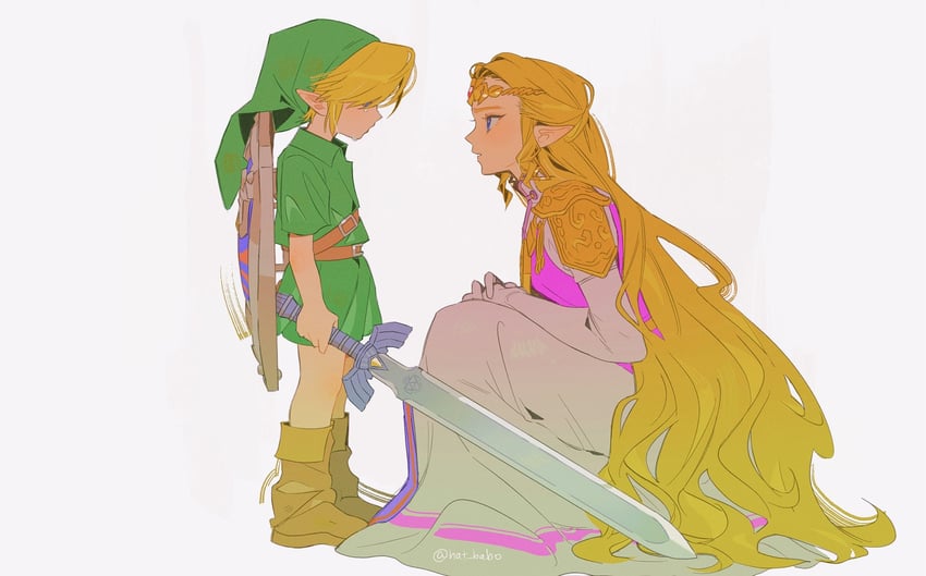 link, princess zelda, and young link (the legend of zelda and 1 more) drawn by hat_babo