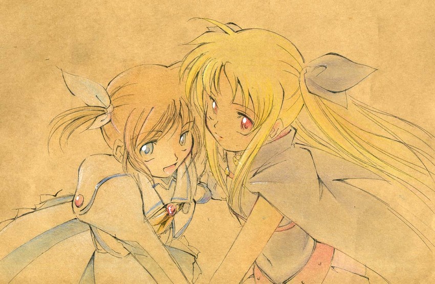 fate testarossa and takamachi nanoha (lyrical nanoha and 2 more) drawn by jason_(kaiten_kussaku_kikou)