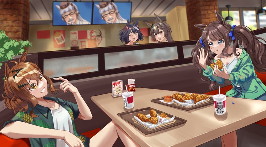 gold ship, satono diamond, kitasan black, jungle pocket, tosen jordan, and 1 more (umamusume and 1 more) drawn by tatsumi_yashiro