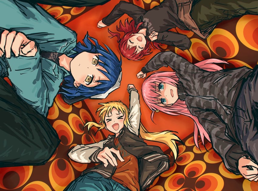 gotoh hitori, kita ikuyo, ijichi nijika, and yamada ryo (bocchi the rock!) drawn by bullfalk