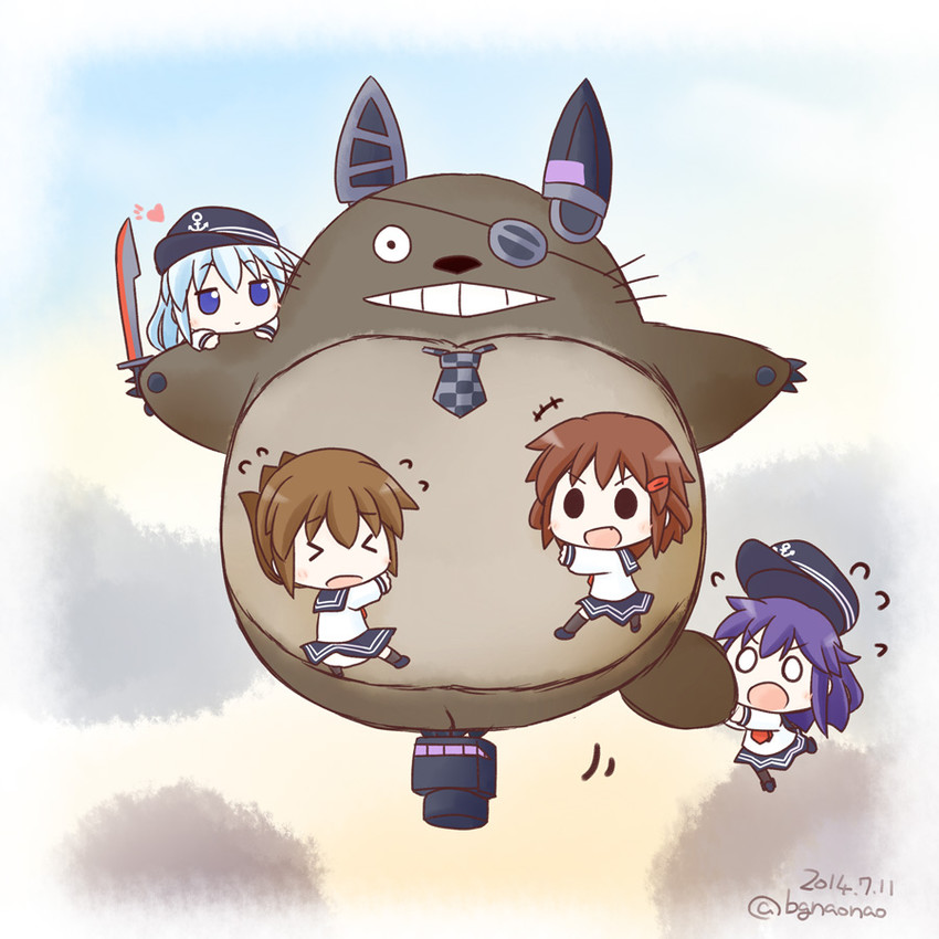 hibiki, inazuma, tenryuu, ikazuchi, akatsuki, and 1 more (kantai collection and 1 more) drawn by naono_naoru